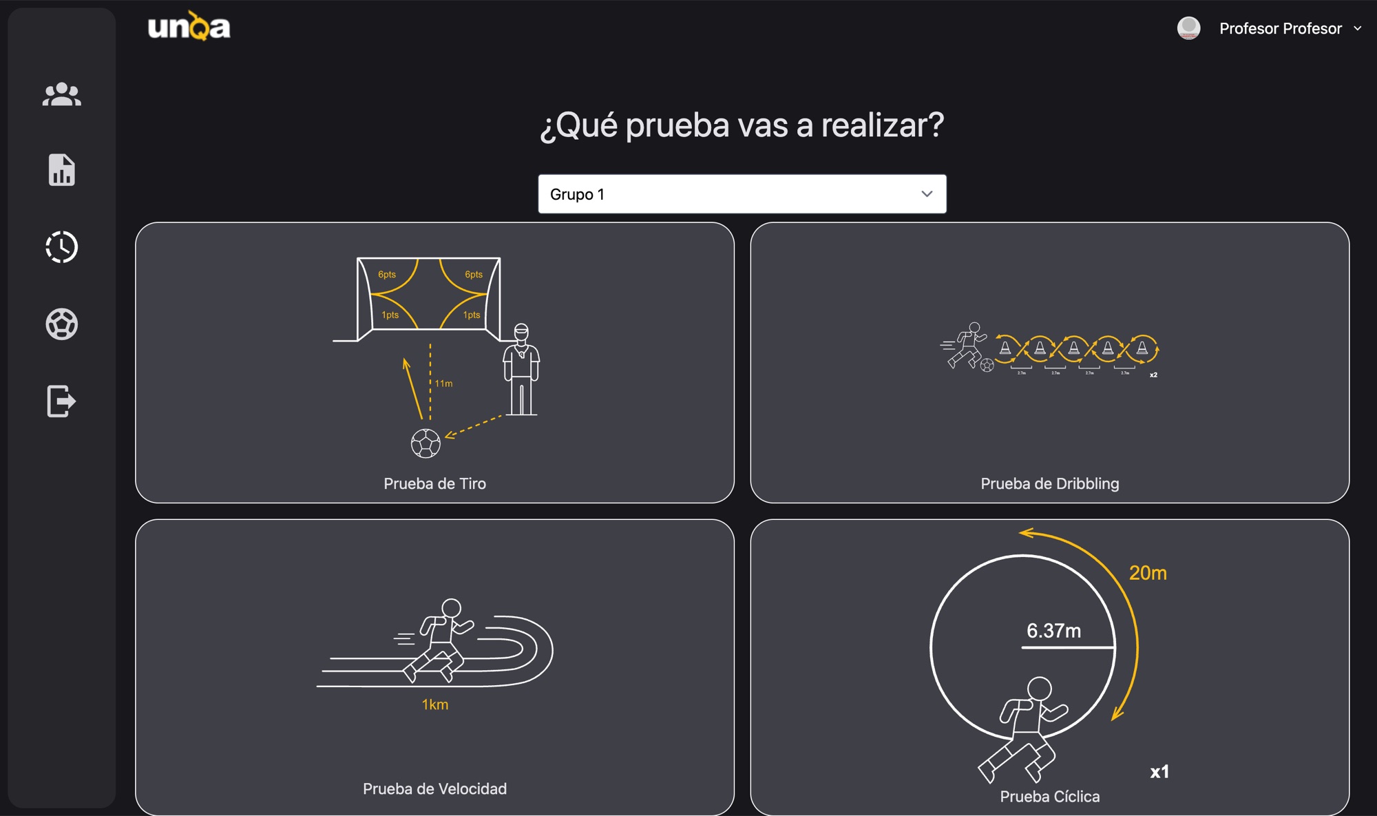 Selección de pruebas en la app de UNQA